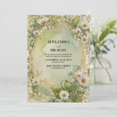 金ゴールドヴィンテージデイジー結婚アールヌーボー 招待状 (スタンド正面)