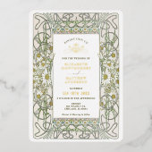 金ゴールドヴィンテージデイジー結婚アールヌーボー 箔招待状 (正面)