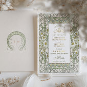 金ゴールドヴィンテージデイジー結婚アールヌーボー 箔招待状