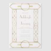 金ゴールドヴィンテージデコフレームホワイト結婚ズ ベラム紙招待状 (正面)