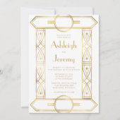 金ゴールドヴィンテージデコフレームホワイトQRコー結婚ド 招待状 (正面)