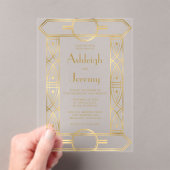 金ゴールドヴィンテージデコ結婚フレーム アクリル招待状 (インサイチュ (ポータブル))