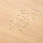 金ゴールドヴィンテージデコ結婚フレーム アクリル招待状 (レイダウン)