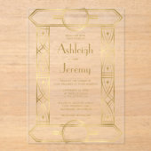 金ゴールドヴィンテージデコ結婚フレーム アクリル招待状 (正面)