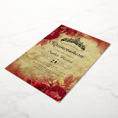 金ゴールドヴィンテージバタフライレッドフローラキンセアニェラ 箔招待状 (回転した状態)