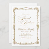 金ゴールドヴィンテージフレクラシックームのスクリプトSweet sixteen 招待状 (正面/裏面)