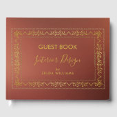 金ゴールドヴィンテージフレームの茶色の背景 ゲストブック (正面)