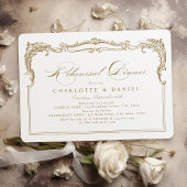 金ゴールドヴィンテージフレームクラシックスクリプトリハーサルディナー 招待状