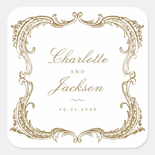 金ゴールドヴィンテージフレームクラシック結婚式の引き出物 スクエアシール (正面)