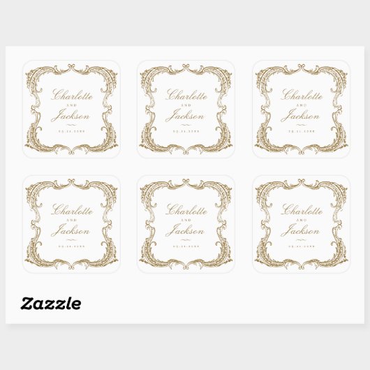 金ゴールドヴィンテージフレームクラシック結婚式の引き出物 スクエアシール (シート)