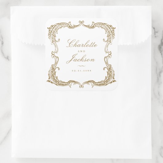 金ゴールドヴィンテージフレームクラシック結婚式の引き出物 スクエアシール (バッグ)