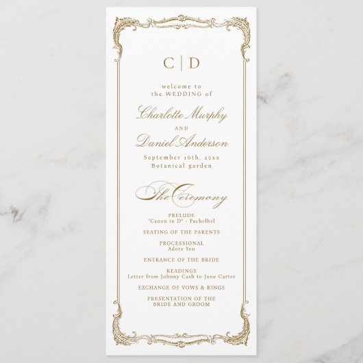 金ゴールドヴィンテージフレームクラシック結婚式 プログラム (正面)