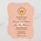 金ゴールドヴィンテージフレームピーチモノグラ結婚ムズ 招待状 (正面/裏面)