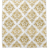 金ゴールドヴィンテージフローラダマスク シャワーカーテン (正面)