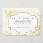 金ゴールドヴィンテージフローラブライダルシャワーへの招待 招待状 (正面/裏面)