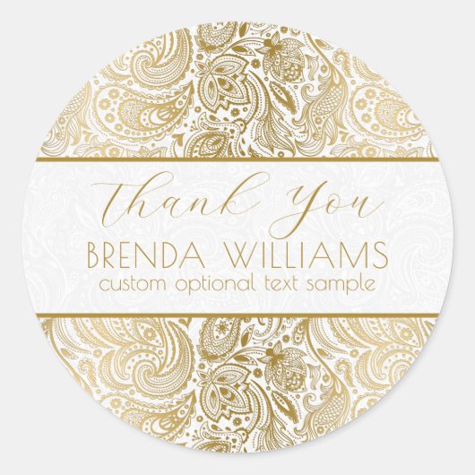 金ゴールドヴィンテージフローラレースサンキュータイポグラフィ ラウンドシール (正面)