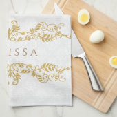 金ゴールドヴィンテージフローラ旋回フレーム キッチンタオル (四つ折り)