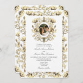 金ゴールドヴィンテージフローラ結婚写真 招待状 (正面/裏面)