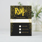 金ゴールドヴィンテージモダンタイポグラフィウェディングRSVP 出欠カード (スタンド正面)