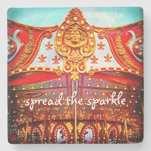金ゴールドヴィンテージ回転木馬顔スプレッドザスパークル ストーンコースター (正面)