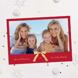 金ゴールドヴィンテージ弓レッドメリークリスマス写真箔 箔シーズンカード