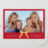 金ゴールドヴィンテージ弓レッドメリークリスマス写真箔 箔シーズンカード (正面)