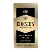 金ゴールドヴィンテージ素朴な女王ミツバチ蜂蜜の瓶ラベル ラベル (正面)