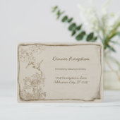 金ゴールドヴィンテージ鳥老パーチメント結婚式の招待 招待状 (スタンド正面)