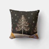 金ゴールドヴィンテージ鹿家族の雪のクリスマスフォレスト クッション (正面)