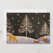 金ゴールドヴィンテージ鹿家族の雪のクリスマスフォレスト シーズンカード (正面)