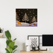 金ゴールドヴィンテージ鹿家族の雪のクリスマスフォレスト ポスター (ホームオフィス)