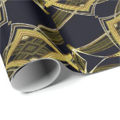 金ゴールド万華鏡のように千変万化するパターンオン黒い布 ラッピングペーパー (ロールコーナー)