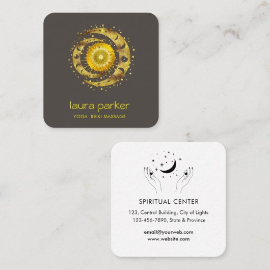 金ゴールド三日月神秘的なロータスアイスペシャルスター スクエア名刺 (正面/裏面)