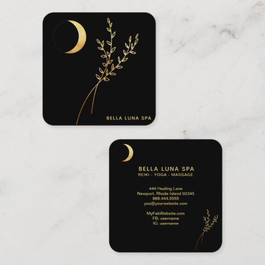 *~*金ゴールド三日月金ゴールドの葉葉の スクエア名刺 (正面/裏面)