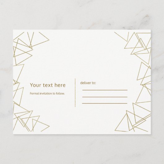 金ゴールド三角形グラムモダン日付の保存 案内ポストカード (裏面)