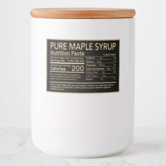 金ゴールド上のブラックメープルシロップ栄養ファクトラベル フードラベル (正面)
