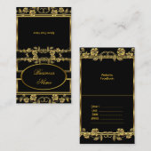 金ゴールド上の折りエレガント曲げ金ゴールドブラックフローラ 名刺 (正面/裏面)