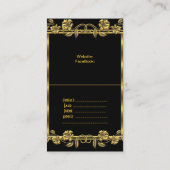 金ゴールド上の折りエレガント曲げ金ゴールドブラックフローラ 名刺 (裏面)