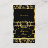 金ゴールド上の折りエレガント曲げ金ゴールドブラックフローラ 名刺 (正面)