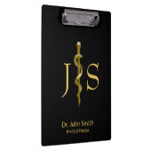 金ゴールド上の黒質のアスレピウス医療 クリップボード (右)