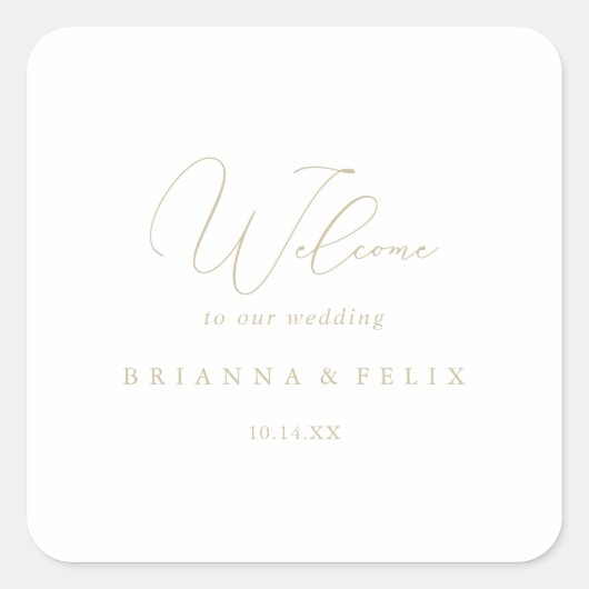 金ゴールド上品なミニマリスト結婚の歓迎 スクエアシール (正面)