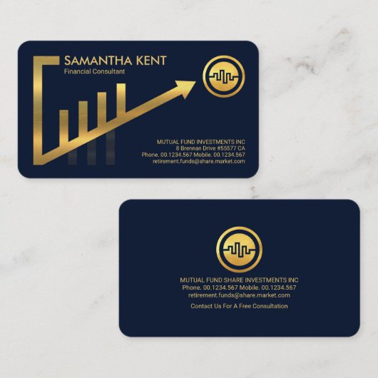 金ゴールド上昇傾向共有グラフフレーム 名刺 (正面/裏面)