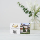 金ゴールド不動産仲介業者ロゴ |リビングルーム | QRコード 名刺 (スタンド正面)