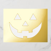 金ゴールド不気味ジャックo'ランタンパンプキン顔ハロウィーン 箔シーズンポストカード (正面)