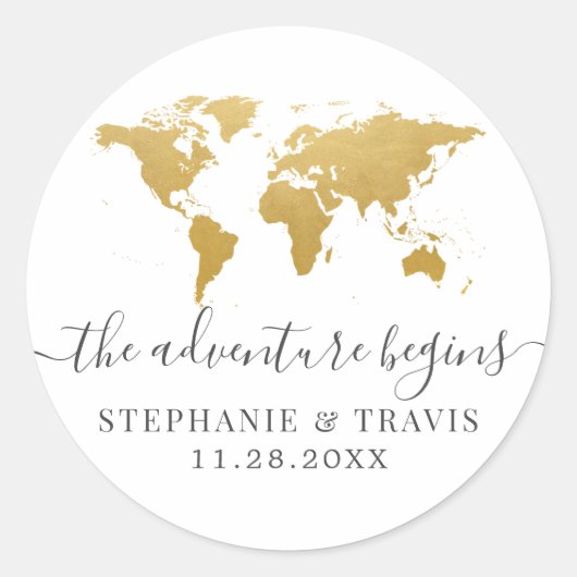 金ゴールド世界地図の冒険が始まる ラウンドシール (正面)