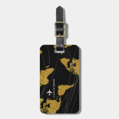 金ゴールド世界地図エレガント国際的旅行 ラゲッジタグ (正面縦)