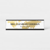 金ゴールド世界地図旅行会社 デスクネームプレート (正面)