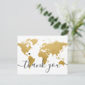 金ゴールド世界地図結婚と写真 サンキューカード (スタンド正面)