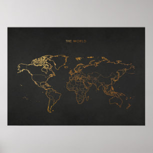 金ゴールド世界地図 ポスター