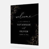 金ゴールド並び結婚フローラの歓迎 – 黒 アクリルサイン (傾斜)